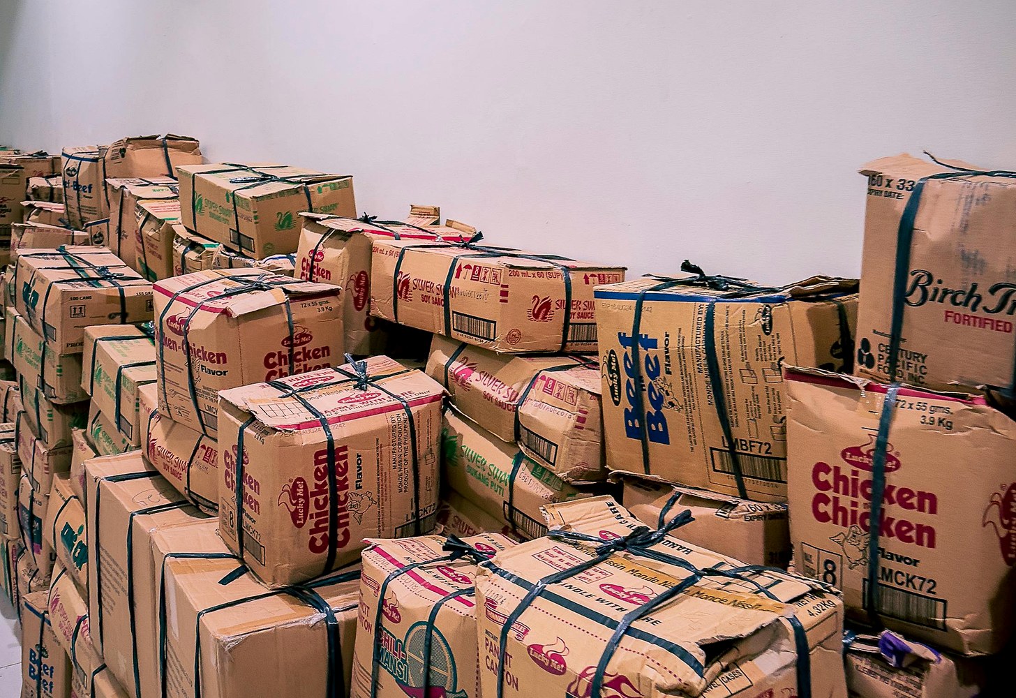 Products delivered to warehouse for checking and export packing
